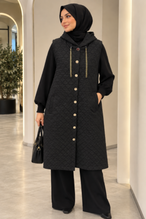 Quilted Hooded Longline Vest