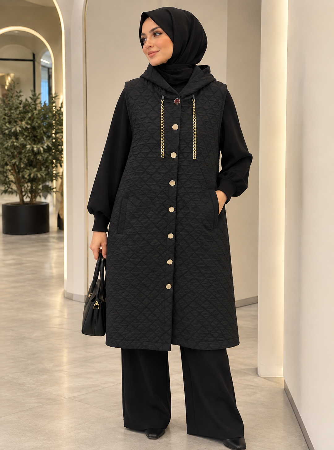 Quilted Hooded Longline Vest