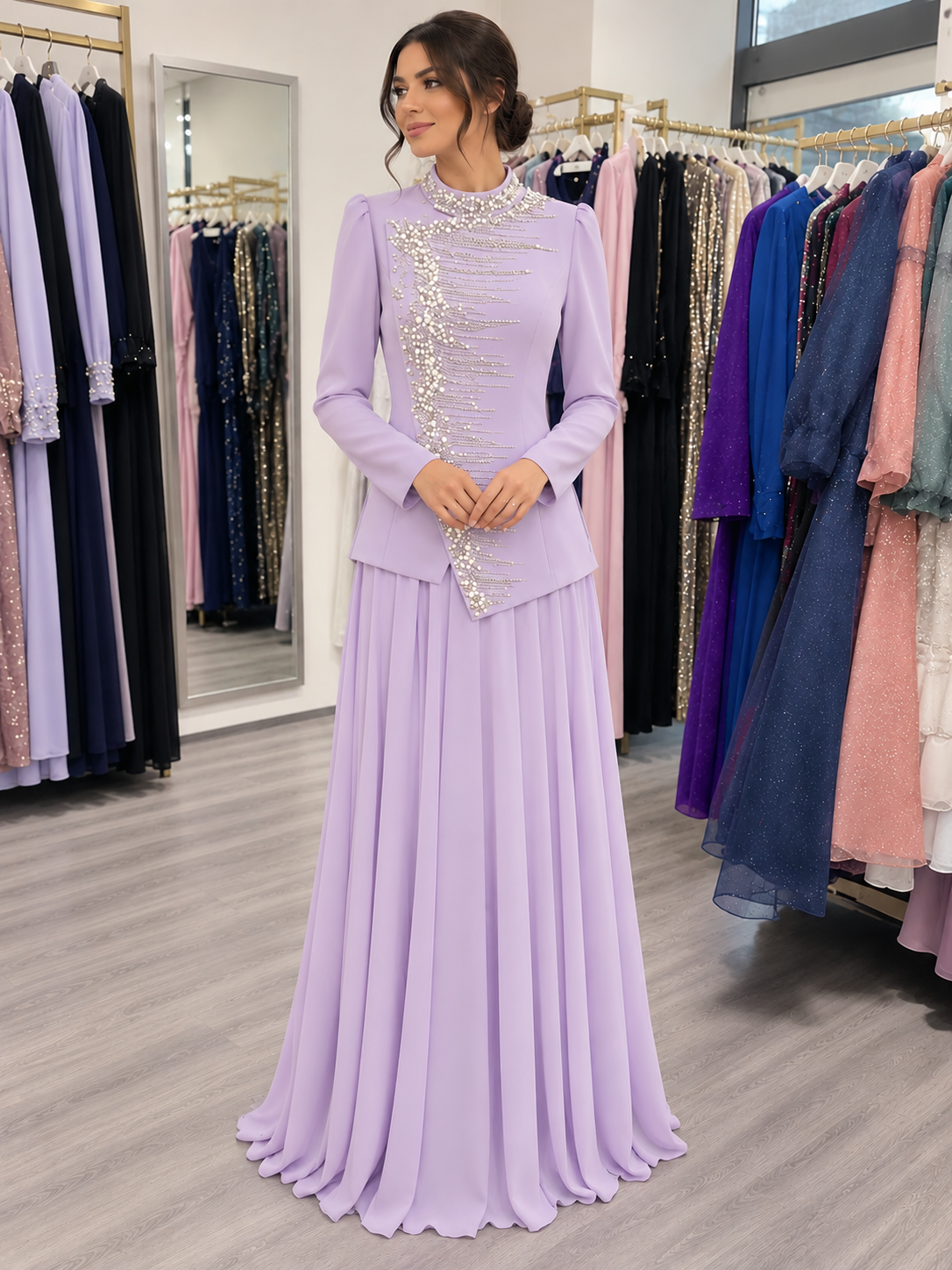 Embellished Pleated Evening Dress - Image 2