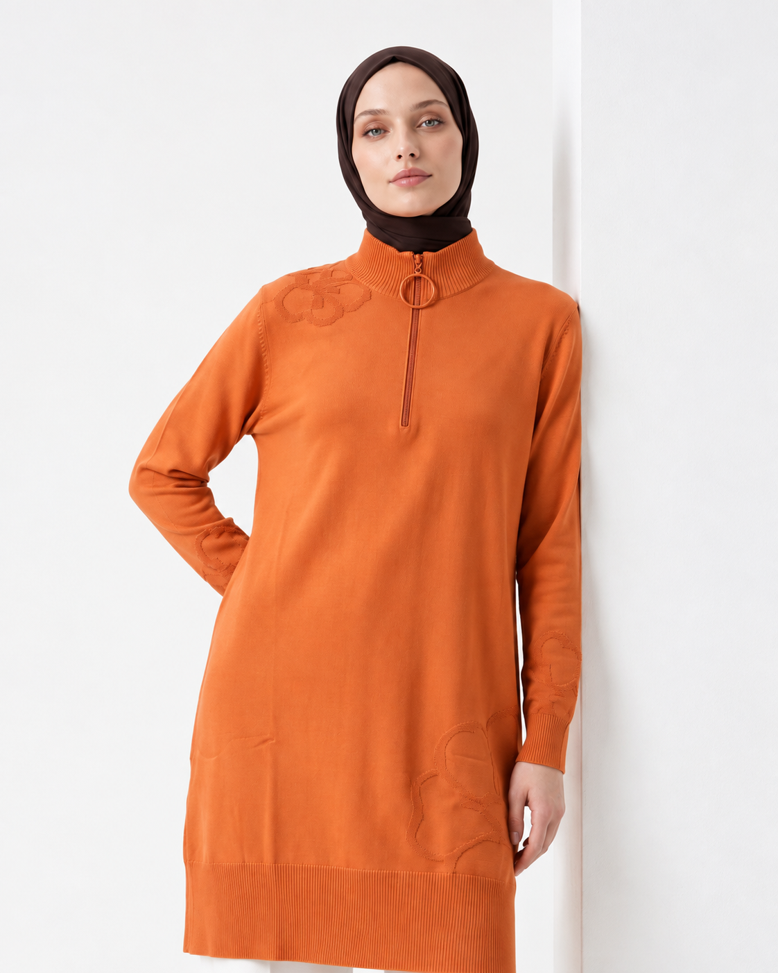 Floral Detail Half-Zip Knit Tunic - Image 5