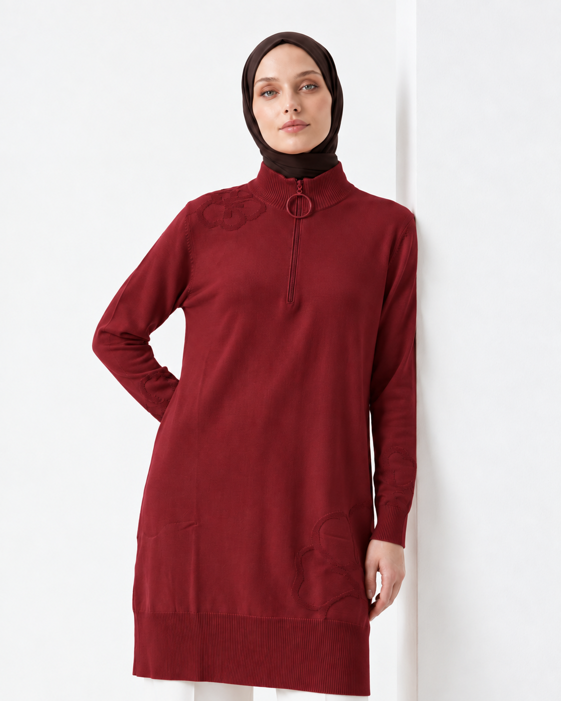 Floral Detail Half-Zip Knit Tunic - Image 4