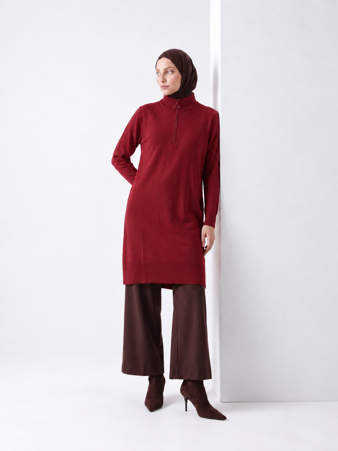 Floral Detail Half-Zip Knit Tunic - Image 3