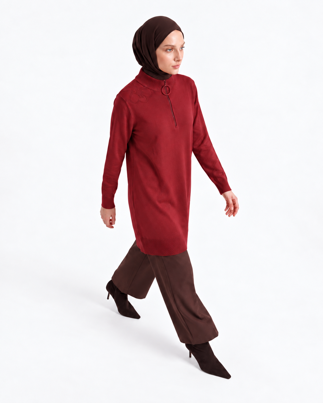 Floral Detail Half-Zip Knit Tunic - Image 2