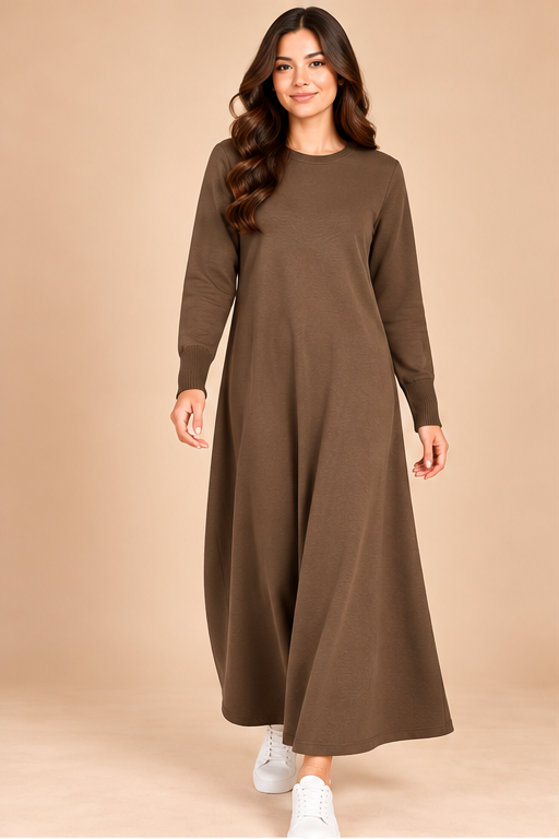 Classic Crew Neck Long Knit Dress-142cm - Image 18