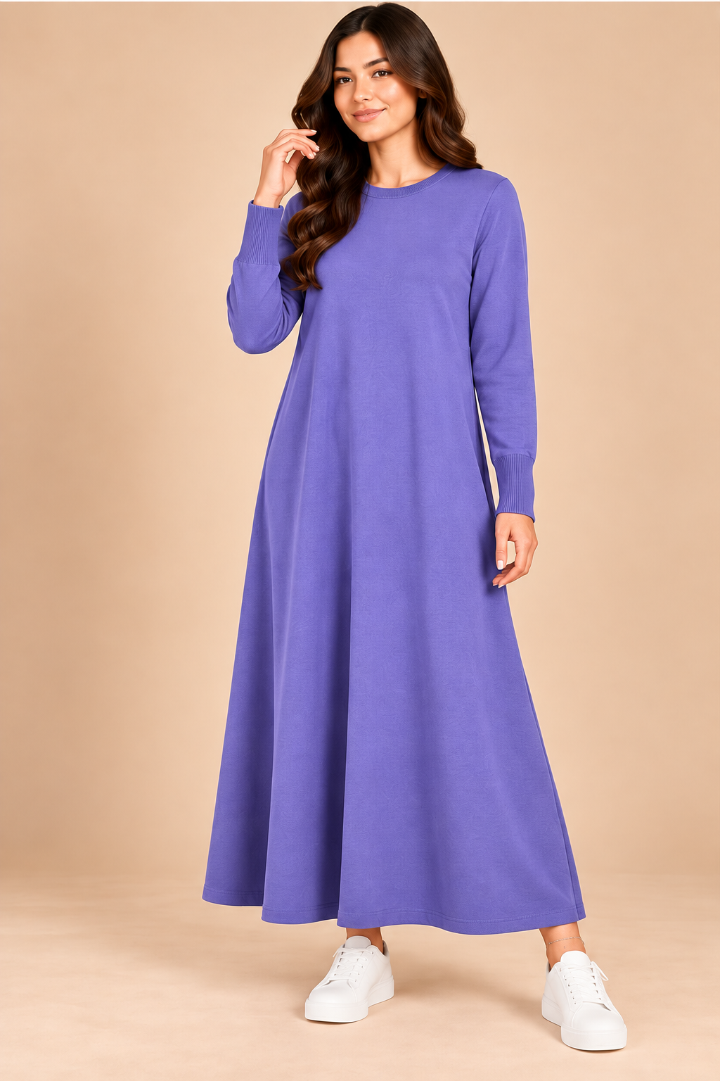 Classic Crew Neck Long Knit Dress-142cm - Image 5
