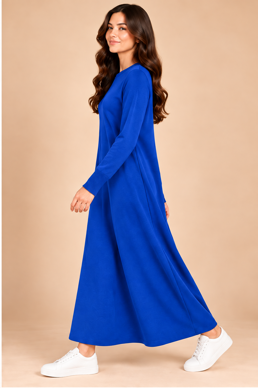 Classic Crew Neck Long Knit Dress-142cm
