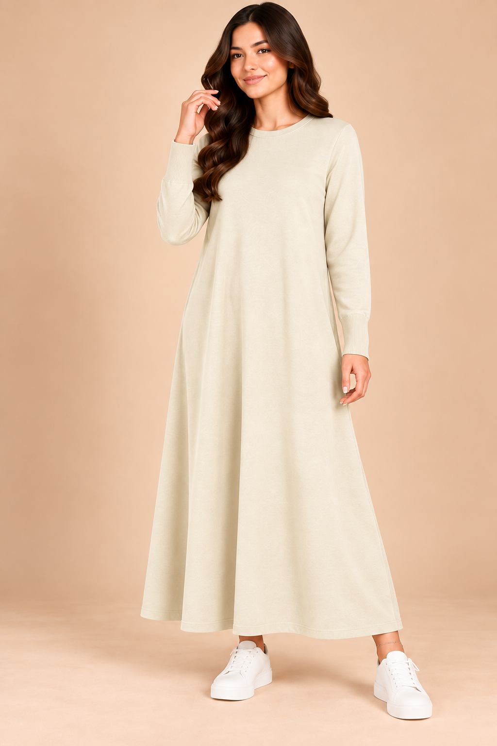 Classic Crew Neck Long Knit Dress-142cm - Image 9