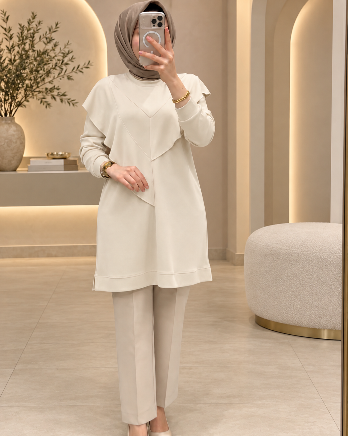 Elegant Layered Ruffle Detail Long Tunic - Image 6
