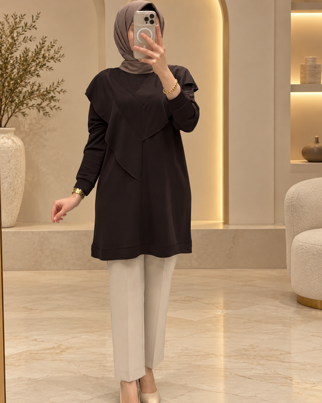 Elegant Layered Ruffle Detail Long Tunic - Image 4
