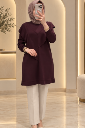 Elegant Layered Ruffle Detail Long Tunic