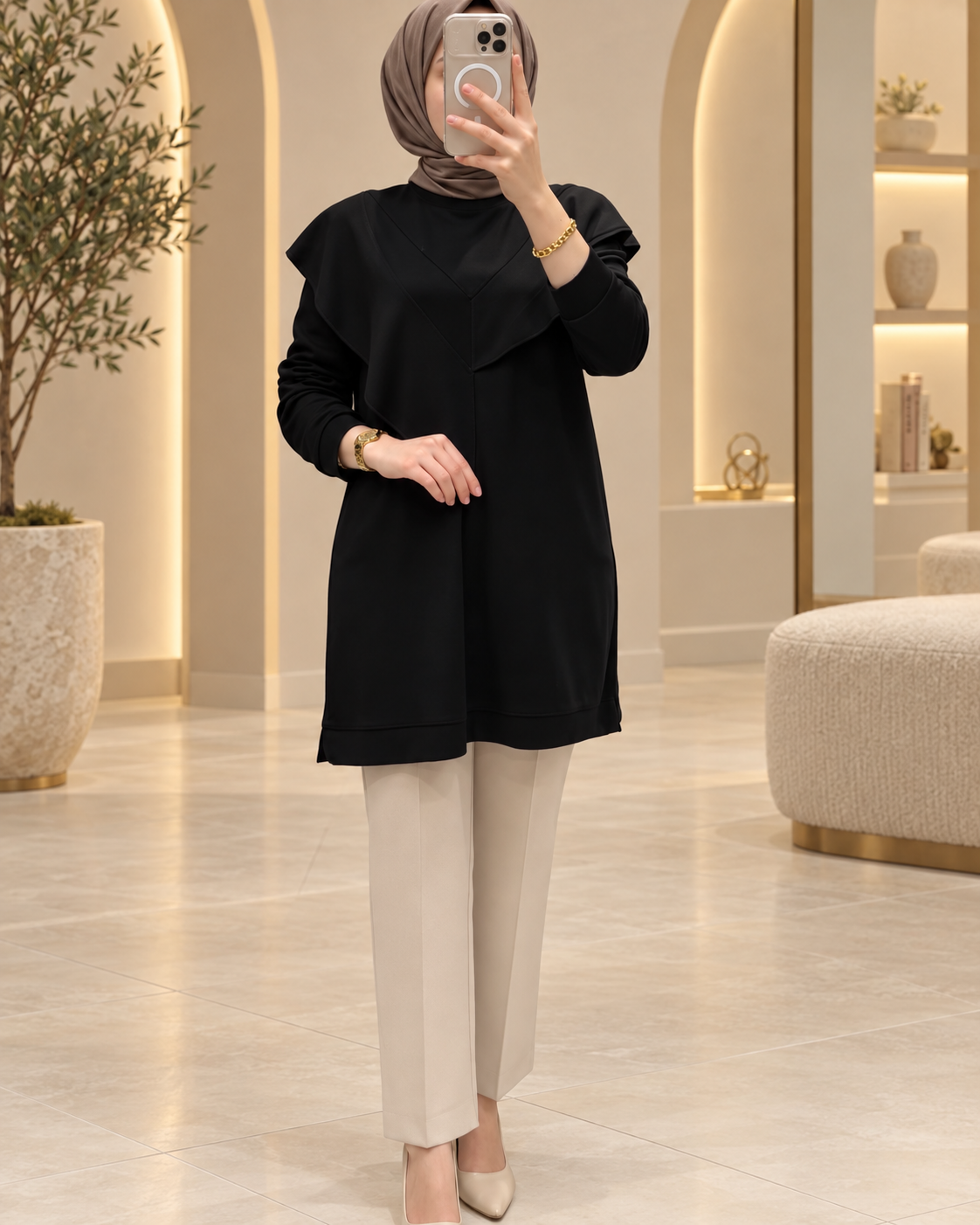 Elegant Layered Ruffle Detail Long Tunic - Image 2