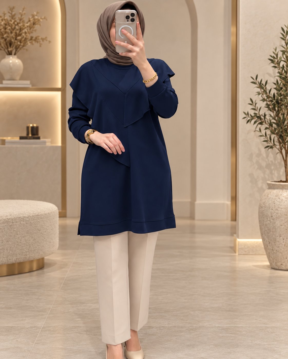 Elegant Layered Ruffle Detail Long Tunic - Image 3