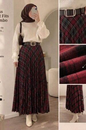 Plaid Belted Maxi Skirt