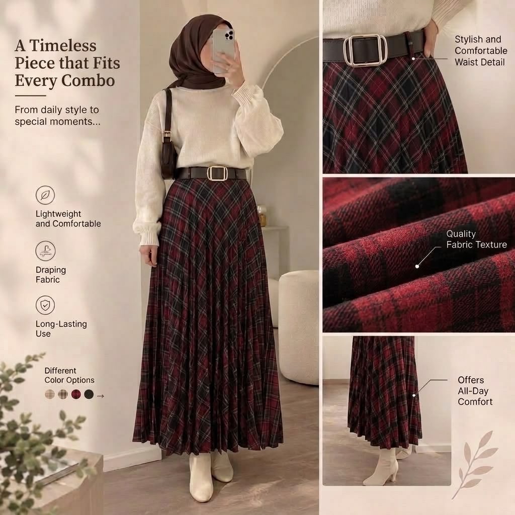 Plaid Belted Maxi Skirt