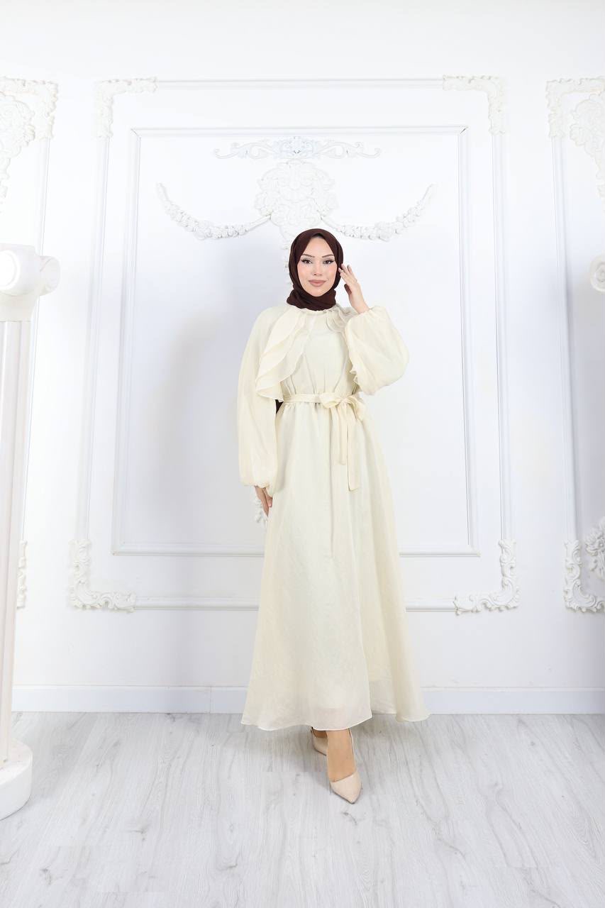 Elegant Ruffle Detail Tie-Waist Maxi Dress - Image 3