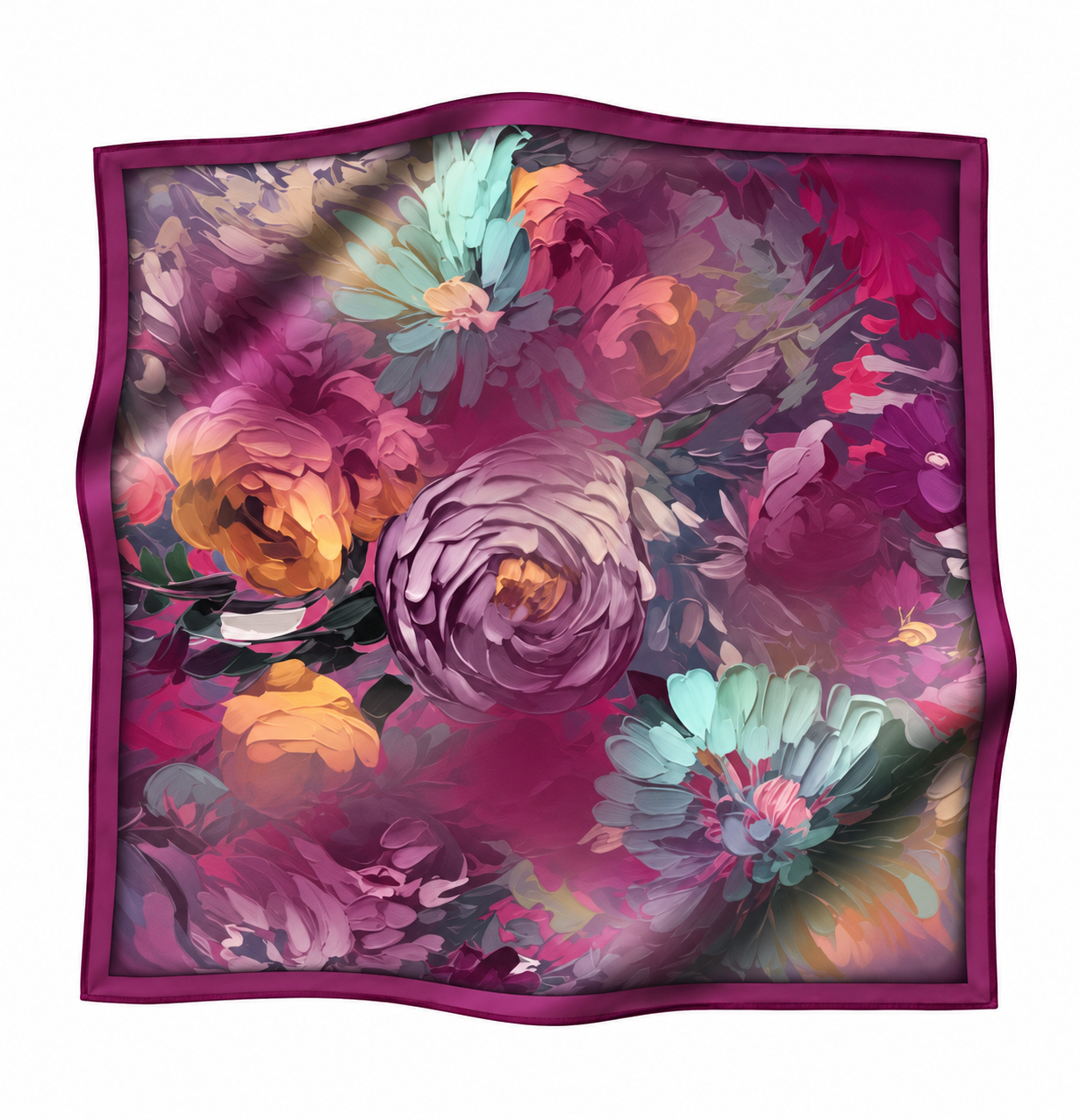 100% Twill Silk Smoky Floral Scarf – Plum | 90x90 cm - Image 2