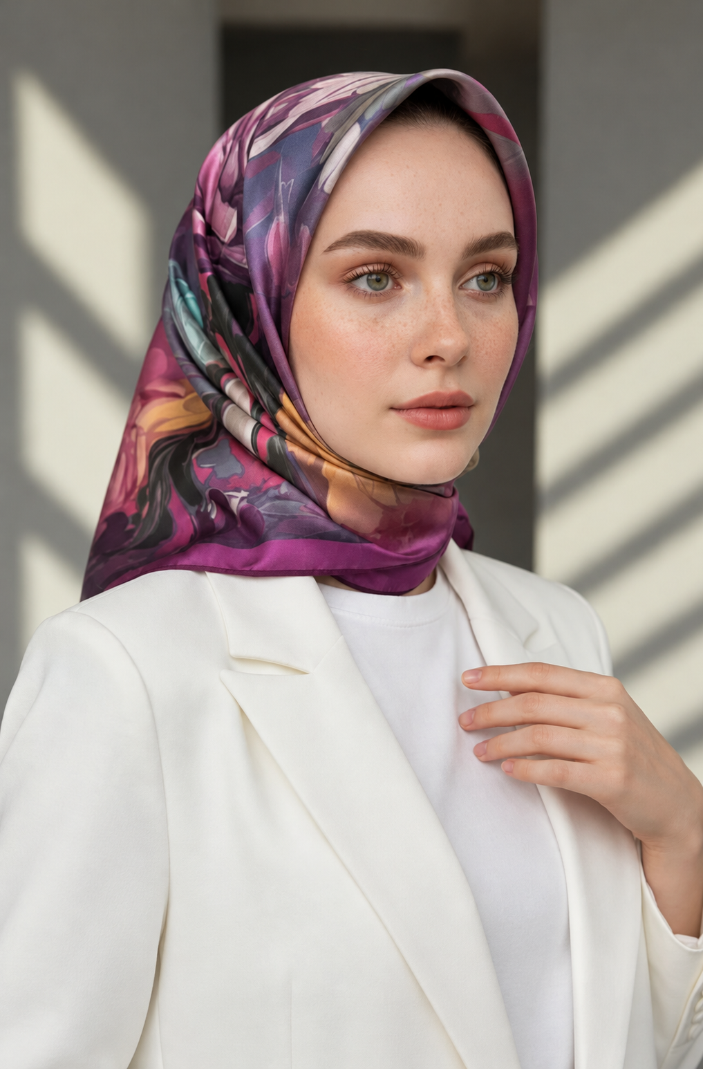 100% Twill Silk Smoky Floral Scarf – Plum | 90x90 cm