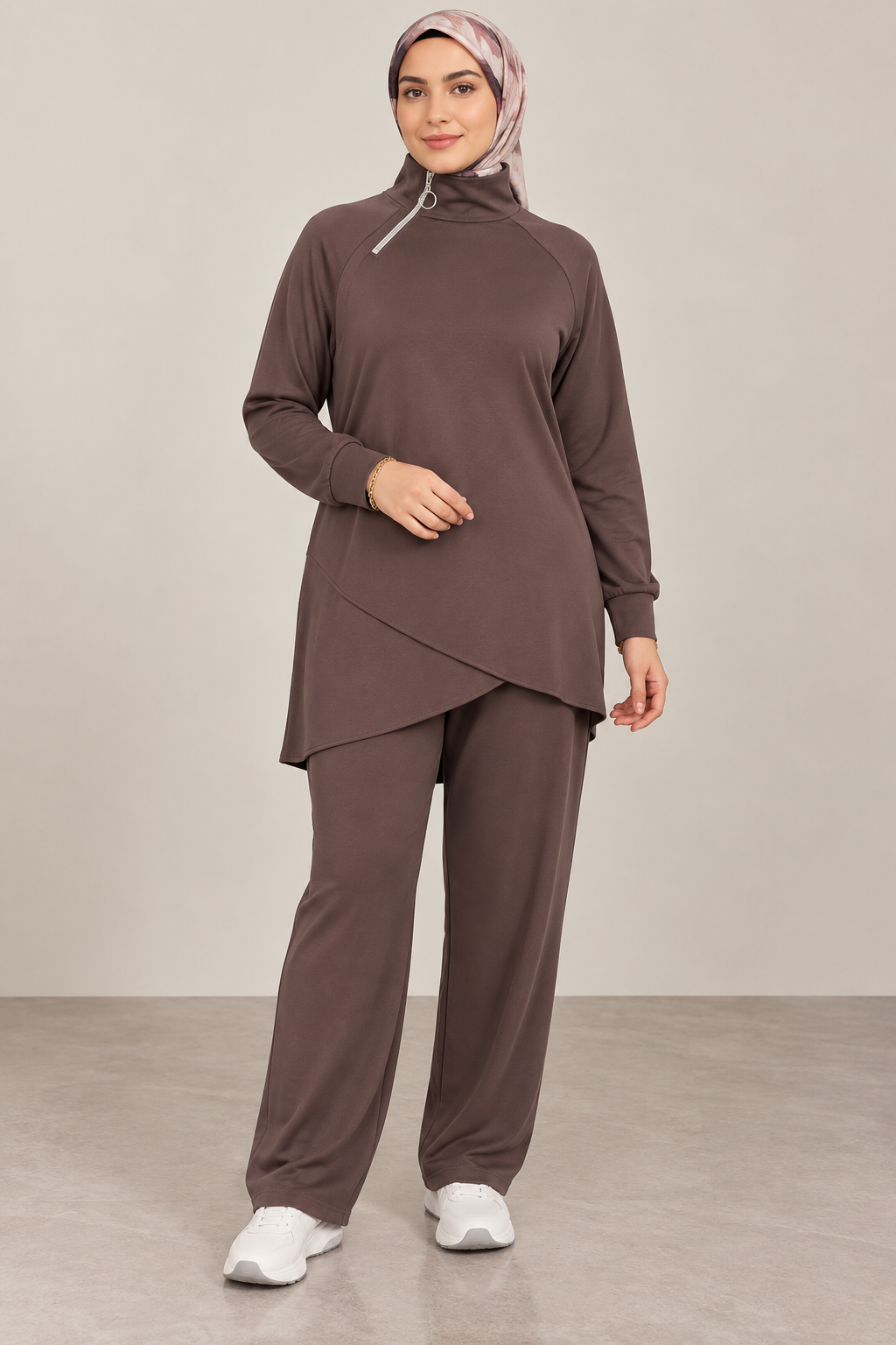 Zip-Neck Modest Pants Set
