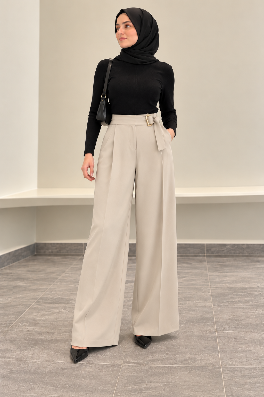 Wide-Leg Belted Pants