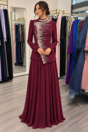 Embellished Pleated Evening Dress
